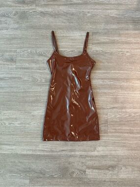 NWOT Brown Vinyl Bodycon Dress, Size XS